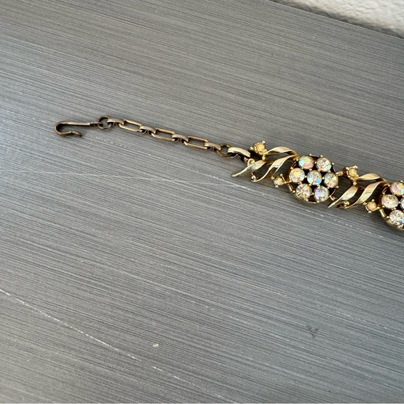 Vintage Aurora Borealis Crystal Choker Gold Tone 1950s Style - Picture 5 of 10